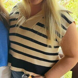 Stripe Short Sleeve Sweater